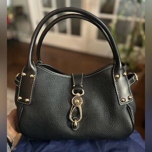 Dooney & Bourke Black Pebble Grain Small Logo Lock Satchel